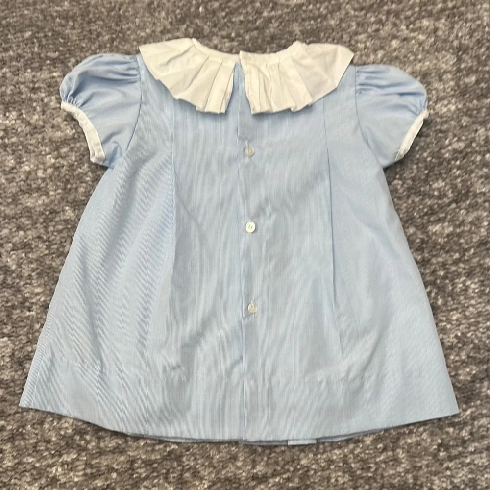 The Proper Peony Blue bunny embroidered dress with ruffle collar 12mo